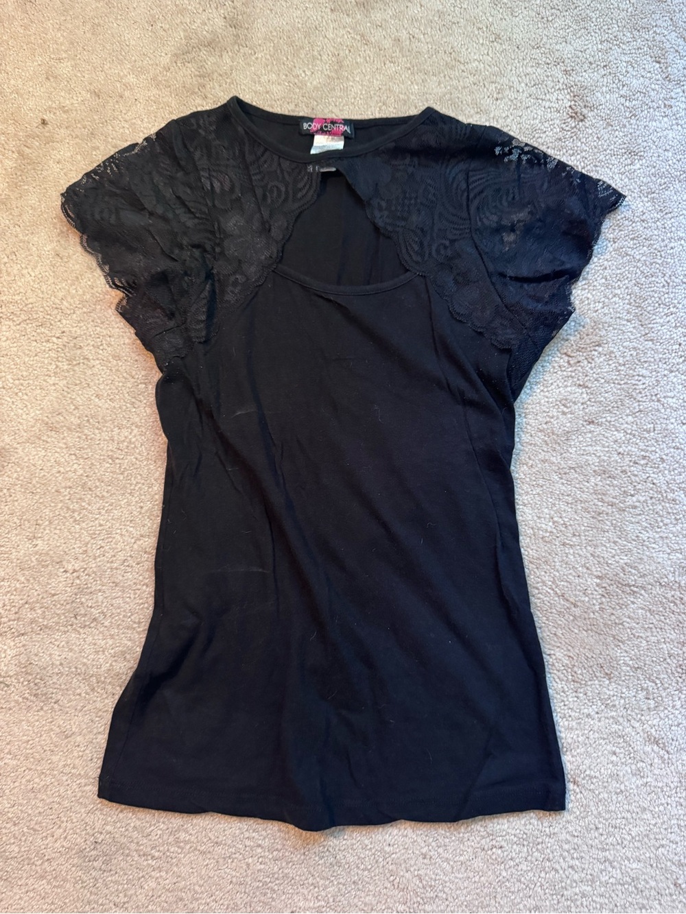Body Central Black Lace Cap Sleeve Tee